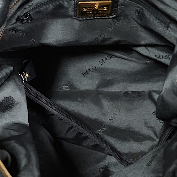 Paola Masi Black Leather Hobo Shoulder Bag Full Zipper Closure Kisslock Pocket - Picture 10 of 10